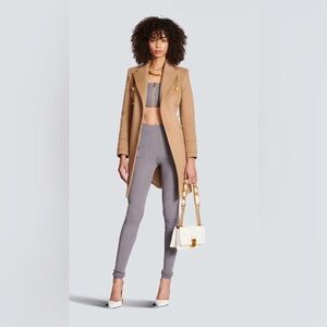 BALMAIN Ribbed Knit Zip Leggings Gray size 38